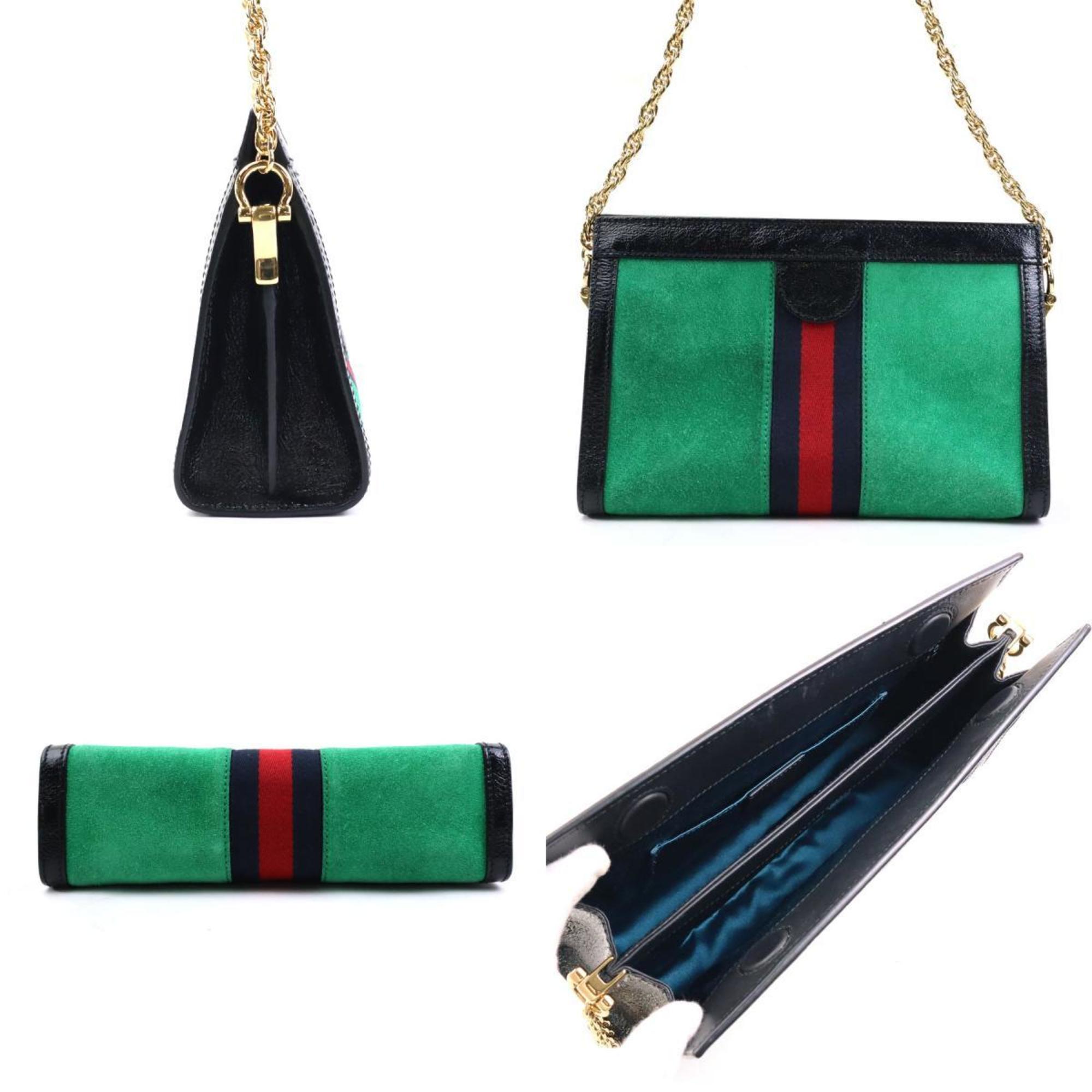 GUCCI Shoulder Bag Ophidia Suede Patent Leather Green x Black Women's 503877 r10198a