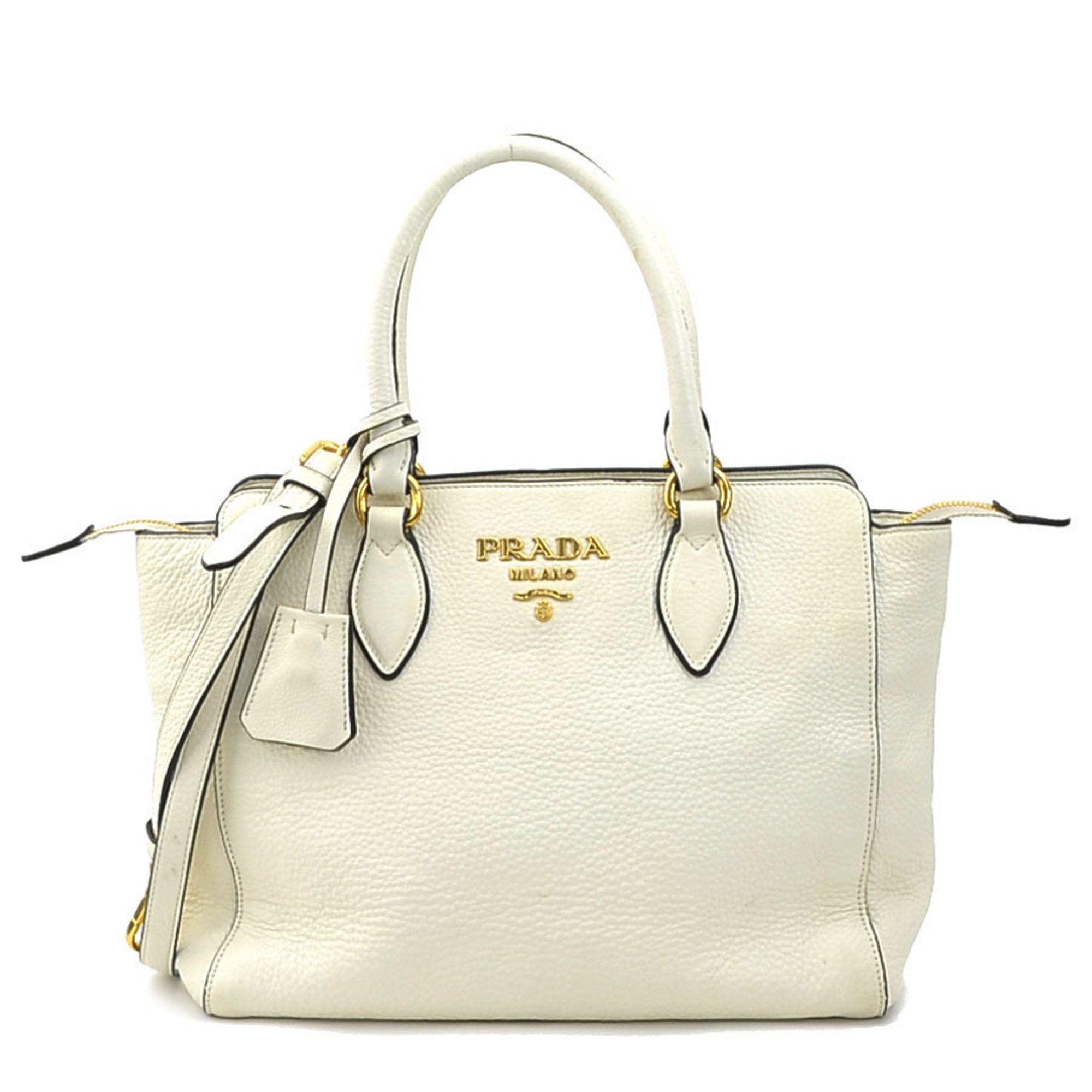 PRADA handbag shoulder bag leather off-white gold ladies e59413a