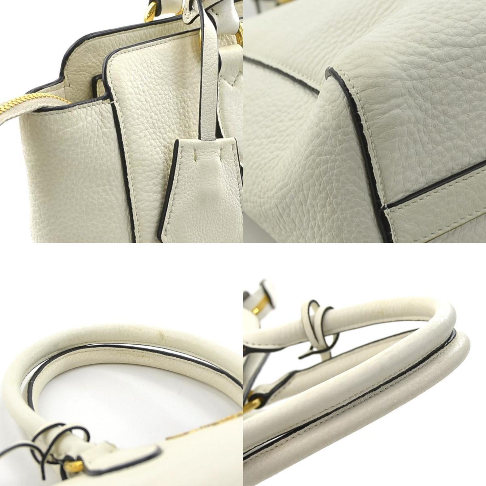 PRADA handbag shoulder bag leather off-white gold ladies e59413a