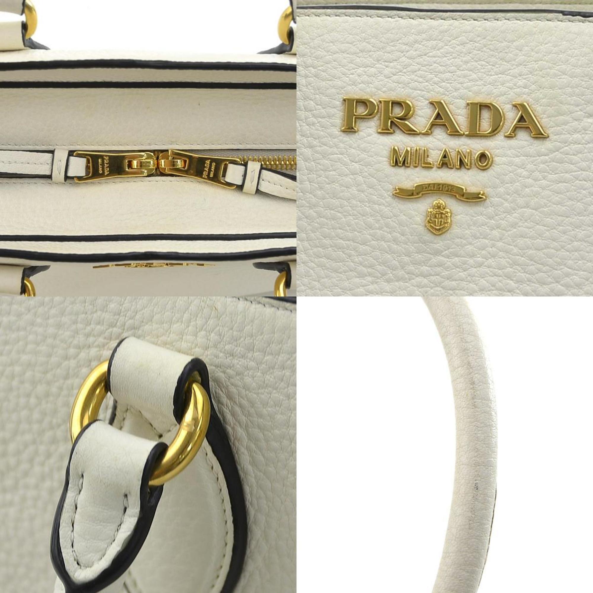 PRADA handbag shoulder bag leather off-white gold ladies e59413a