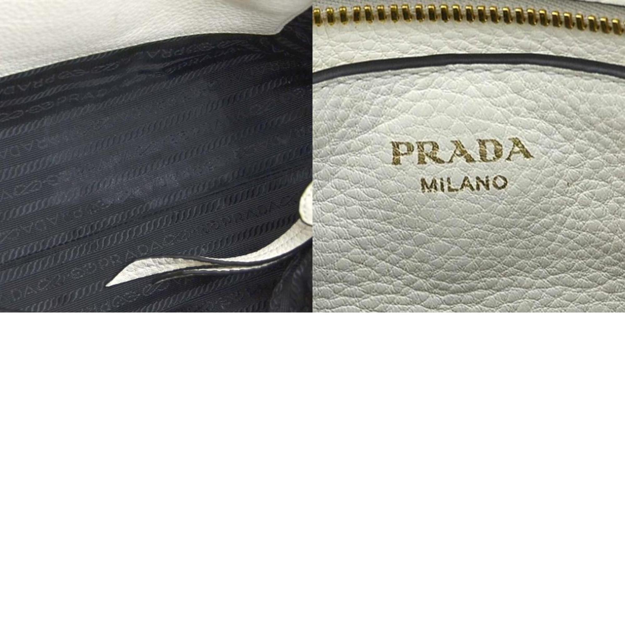 PRADA handbag shoulder bag leather off-white gold ladies e59413a