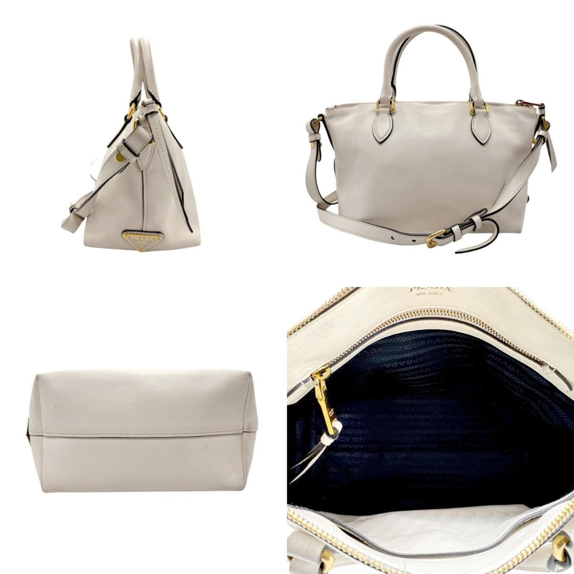 PRADA handbag shoulder bag leather white ladies n0677