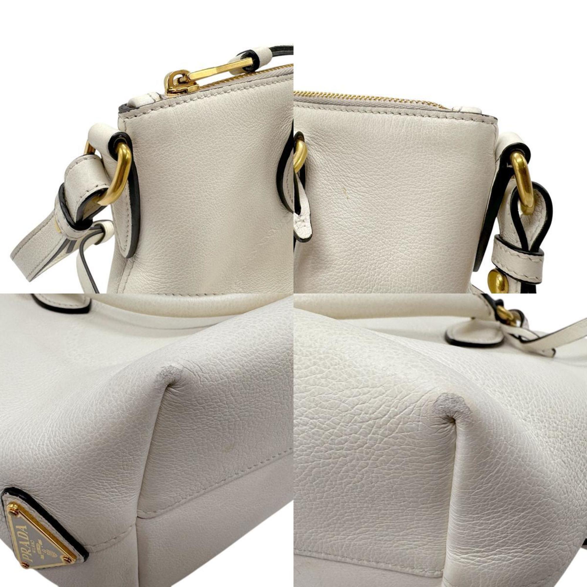 PRADA handbag shoulder bag leather white ladies n0677