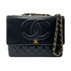 CHANEL Shoulder Bag Leather Black Gold Women's n0651