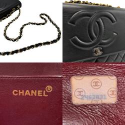 CHANEL Shoulder Bag Leather Black Gold Women's n0651