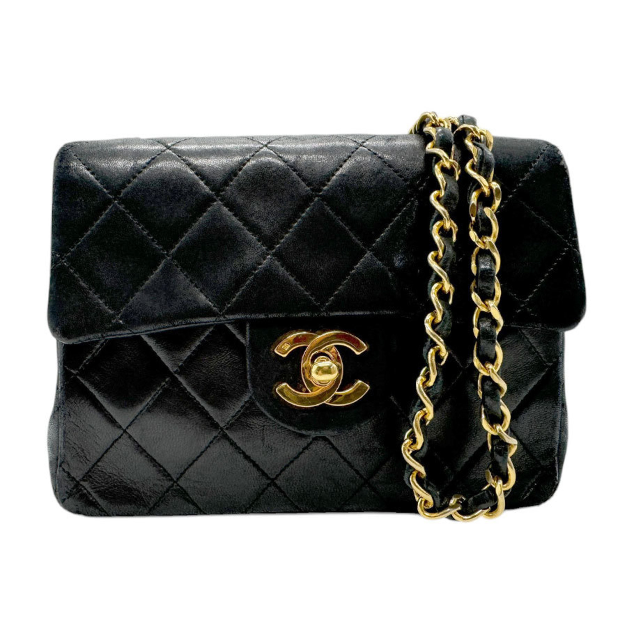 CHANEL Shoulder Bag Lambskin Black Gold Women's n0662