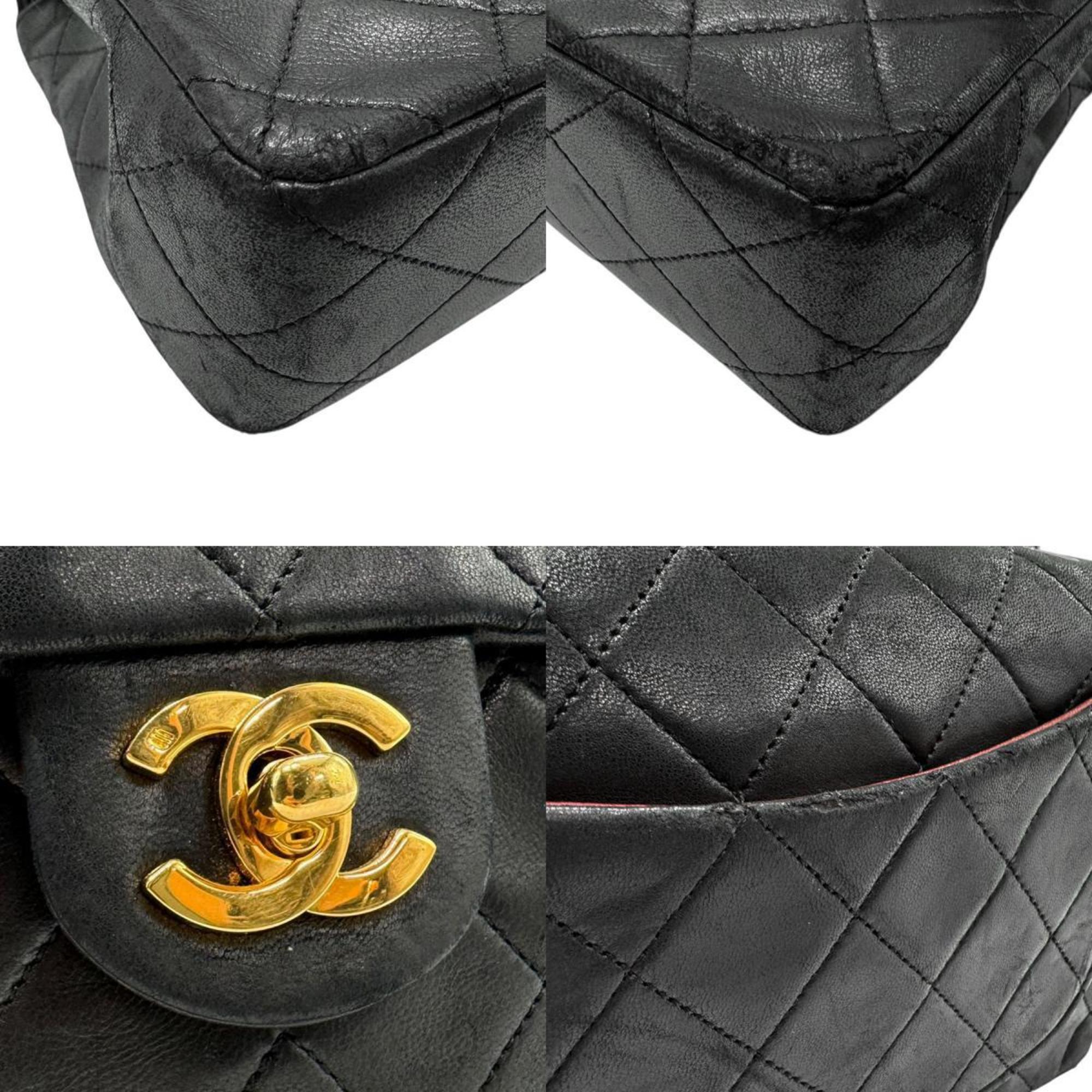 CHANEL Shoulder Bag Lambskin Black Gold Women's n0662