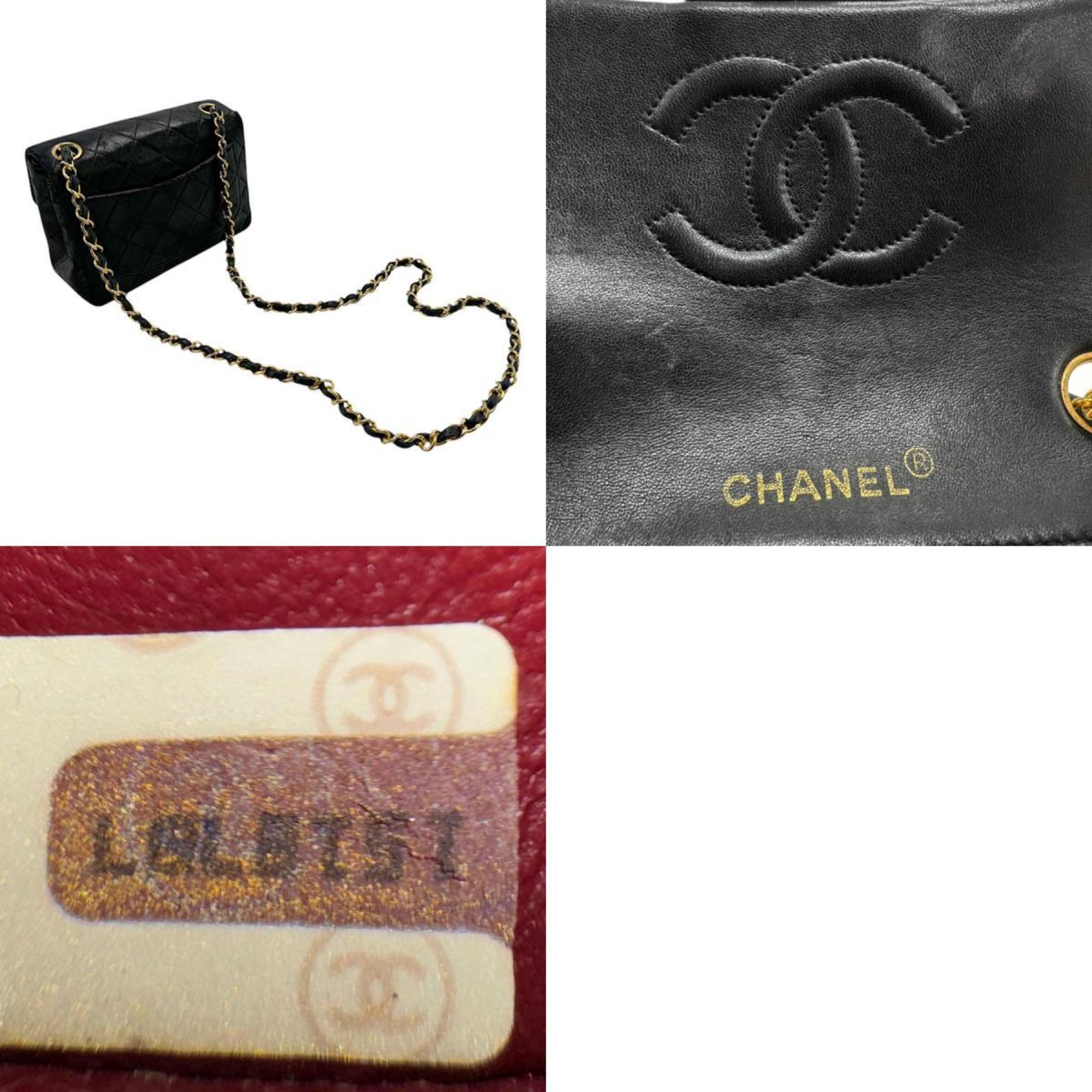 CHANEL Shoulder Bag Lambskin Black Gold Women's n0662