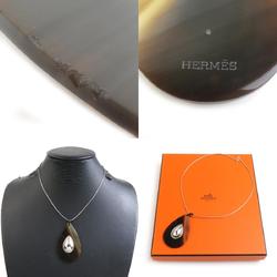 Hermes HERMES Necklace Metal Buffalo Horn Silver Brown Women's e59446a