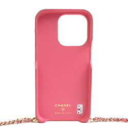 CHANEL Smartphone Case iPhone 14 Pro Leather Faux Pearl Pink Women's r10220k