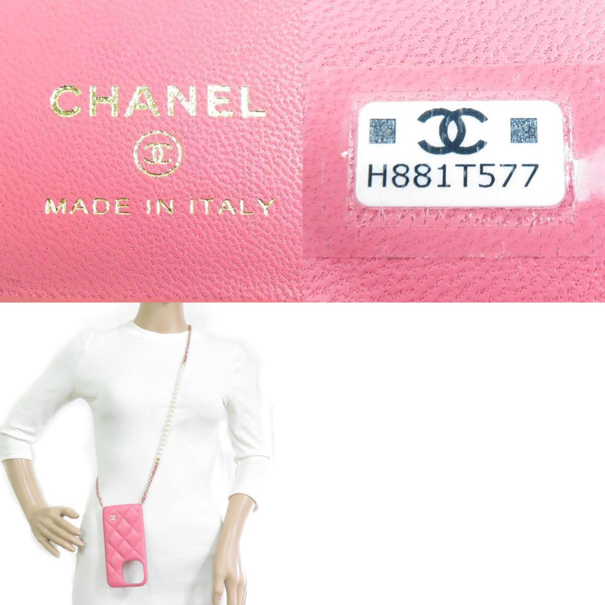 CHANEL Smartphone Case iPhone 14 Pro Leather Faux Pearl Pink Women's r10220k