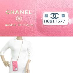 CHANEL Smartphone Case iPhone 14 Pro Leather Faux Pearl Pink Women's r10220k