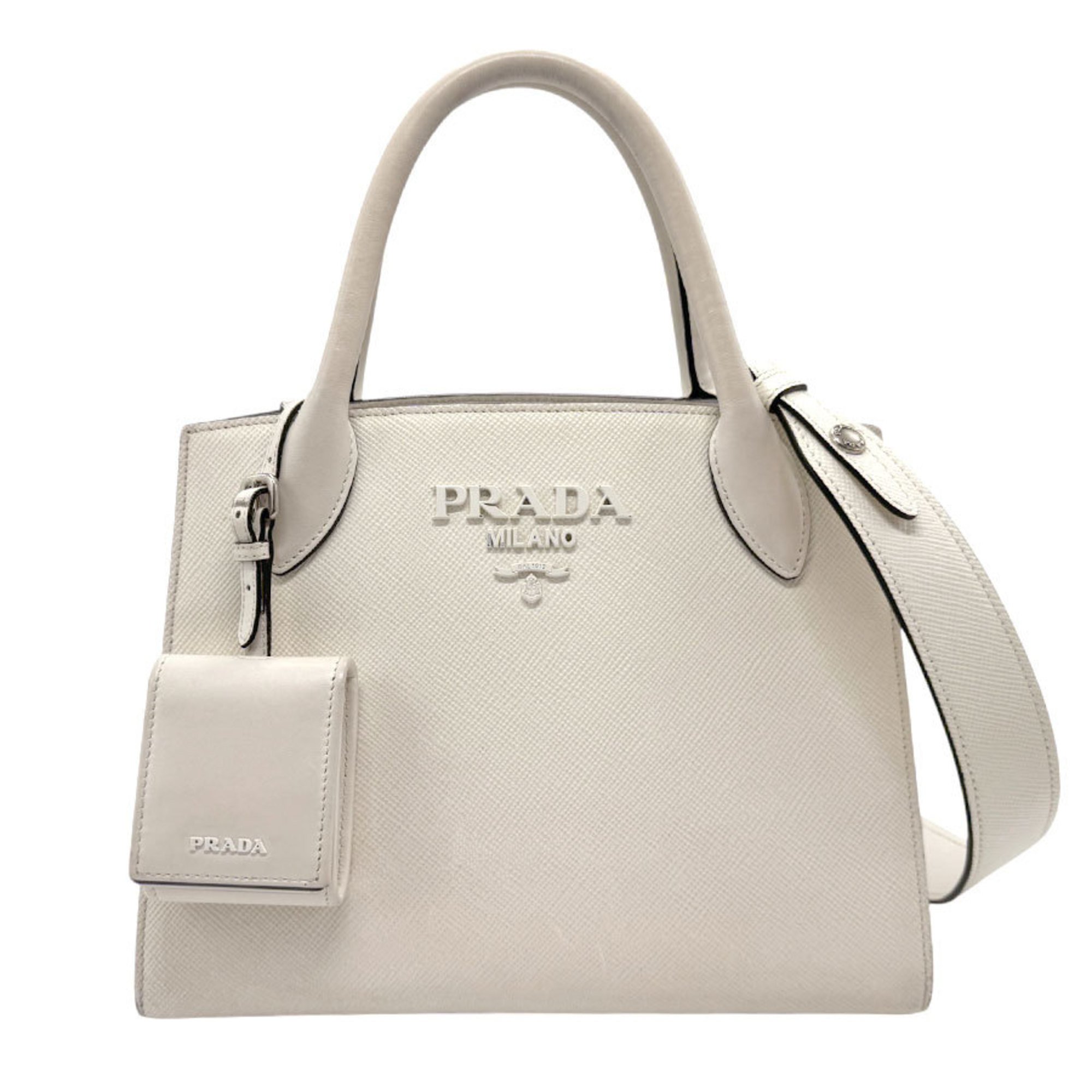 PRADA Handbag Shoulder Bag Monochrome Leather White Women's 1BA156 z2645