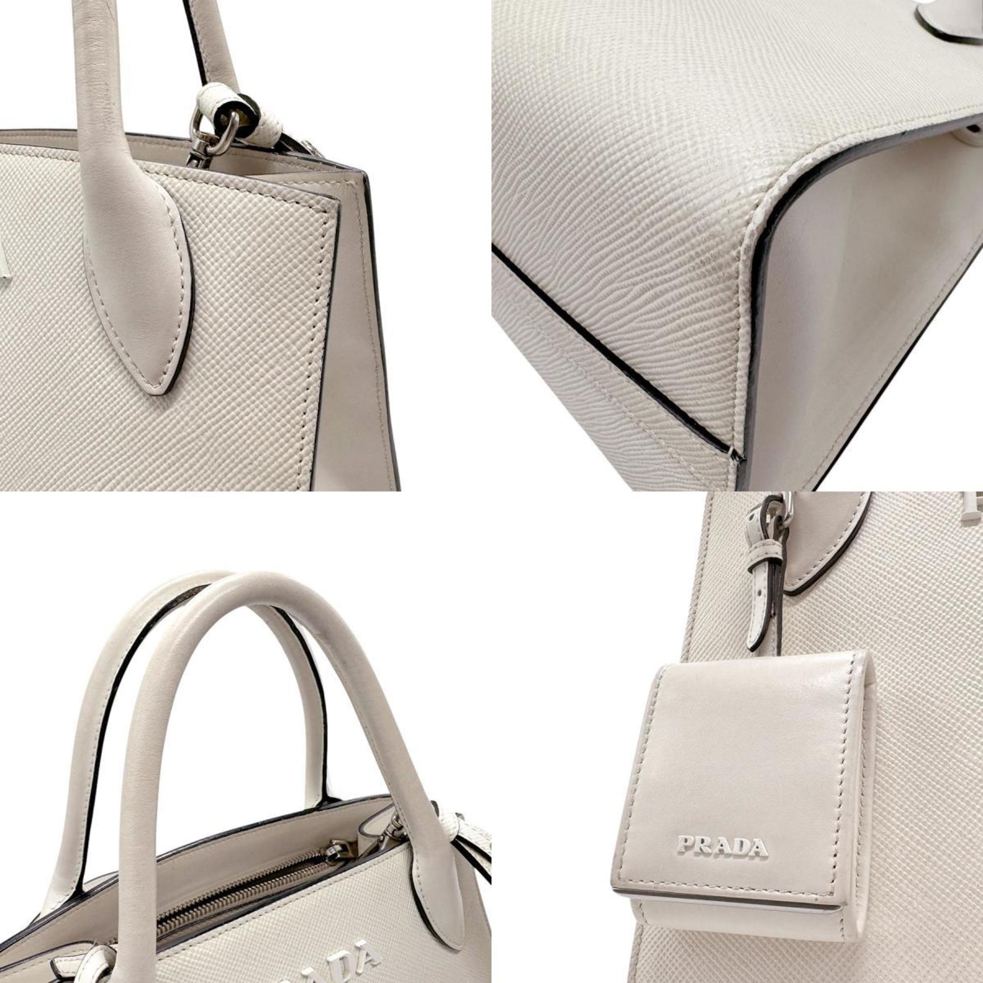 PRADA Handbag Shoulder Bag Monochrome Leather White Women's 1BA156 z2645