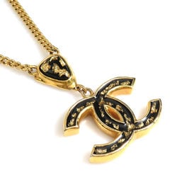 CHANEL Necklace Coco Mark Metal Enamel Gold Black Women's e59428a