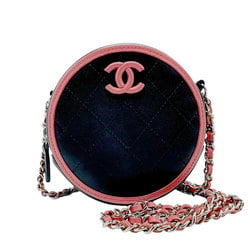 CHANEL Shoulder Bag Leather Navy x Pink Women's n0670