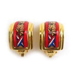 Hermes HERMES Earrings Cloisonne Metal Enamel Gold Red Multicolor Women's e59450a