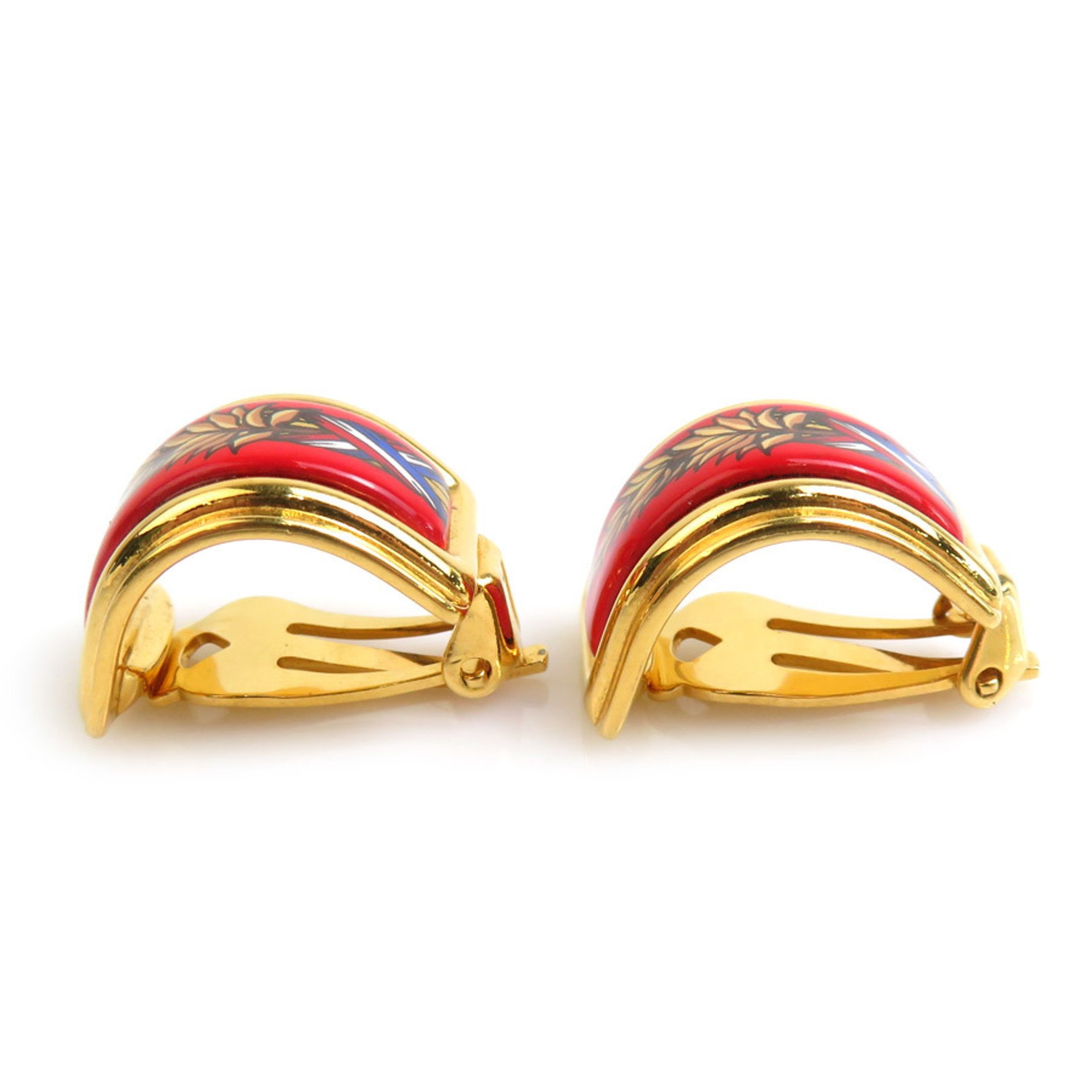 Hermes HERMES Earrings Cloisonne Metal Enamel Gold Red Multicolor Women's e59450a