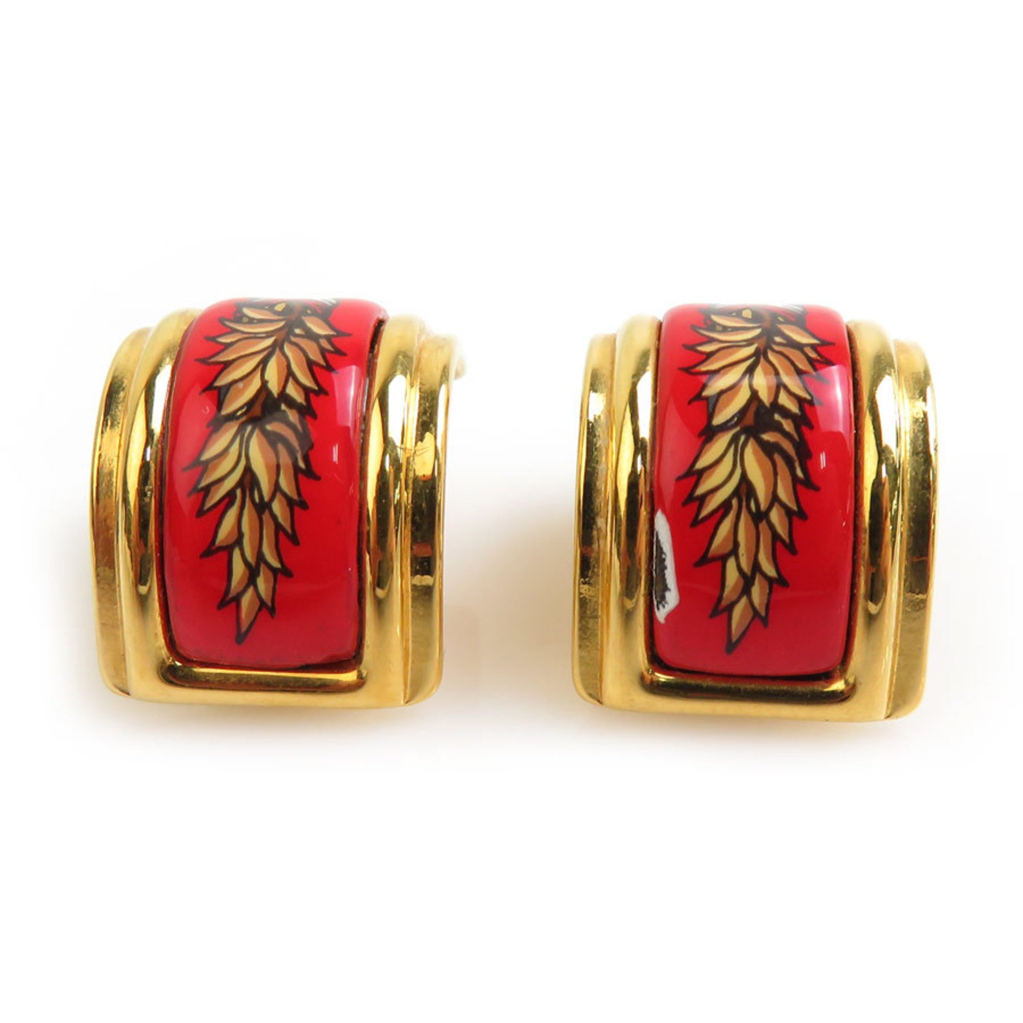 Hermes HERMES Earrings Cloisonne Metal Enamel Gold Red Multicolor Women's e59450a