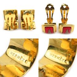 Hermes HERMES Earrings Cloisonne Metal Enamel Gold Red Multicolor Women's e59450a