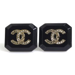 CHANEL Earrings Coco Mark Resin Metal Black Gold Women's e59430i