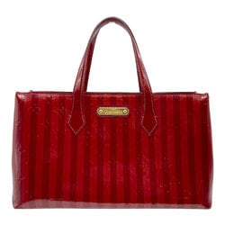 Louis Vuitton LOUIS VUITTON Handbag Monogram Vernis Rayure Wilshire PM Patent Leather Red Gold Women's M91702 n0609