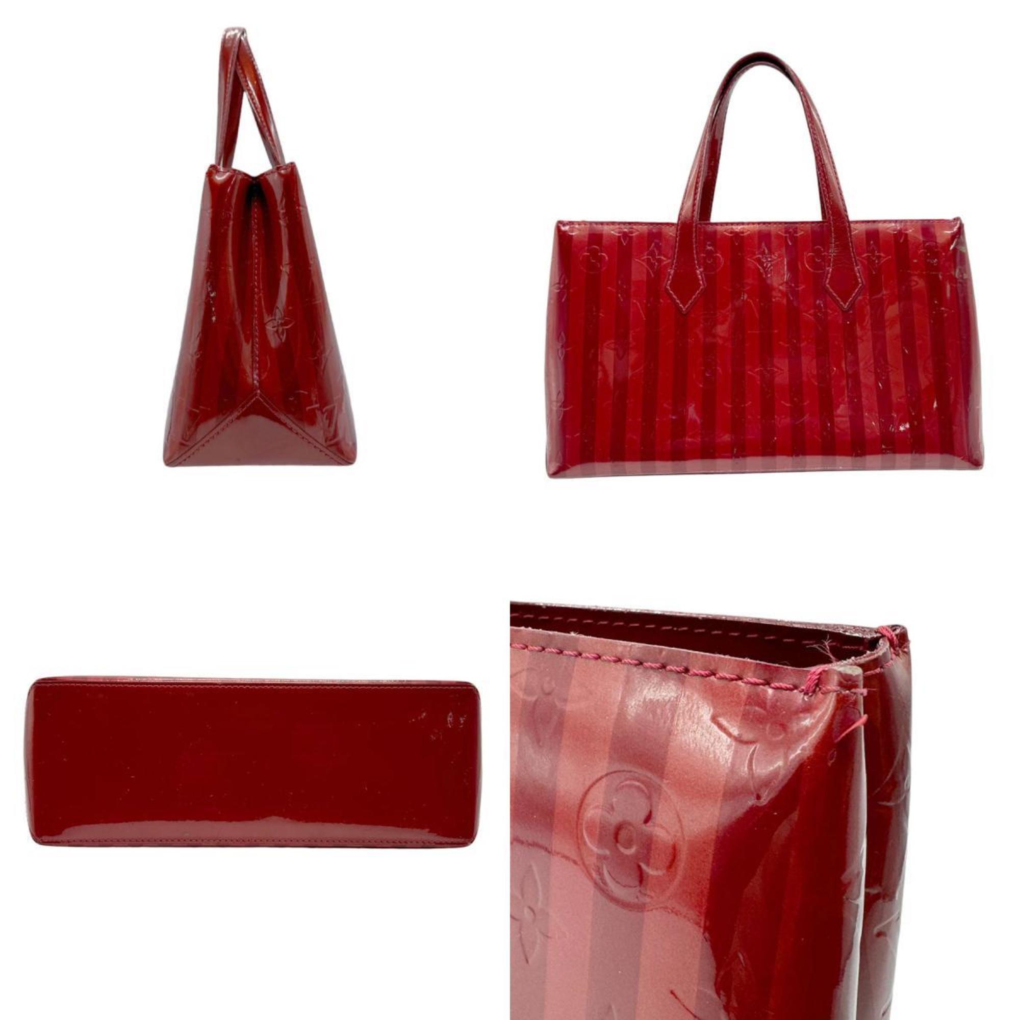 Louis Vuitton LOUIS VUITTON Handbag Monogram Vernis Rayure Wilshire PM Patent Leather Red Gold Women's M91702 n0609