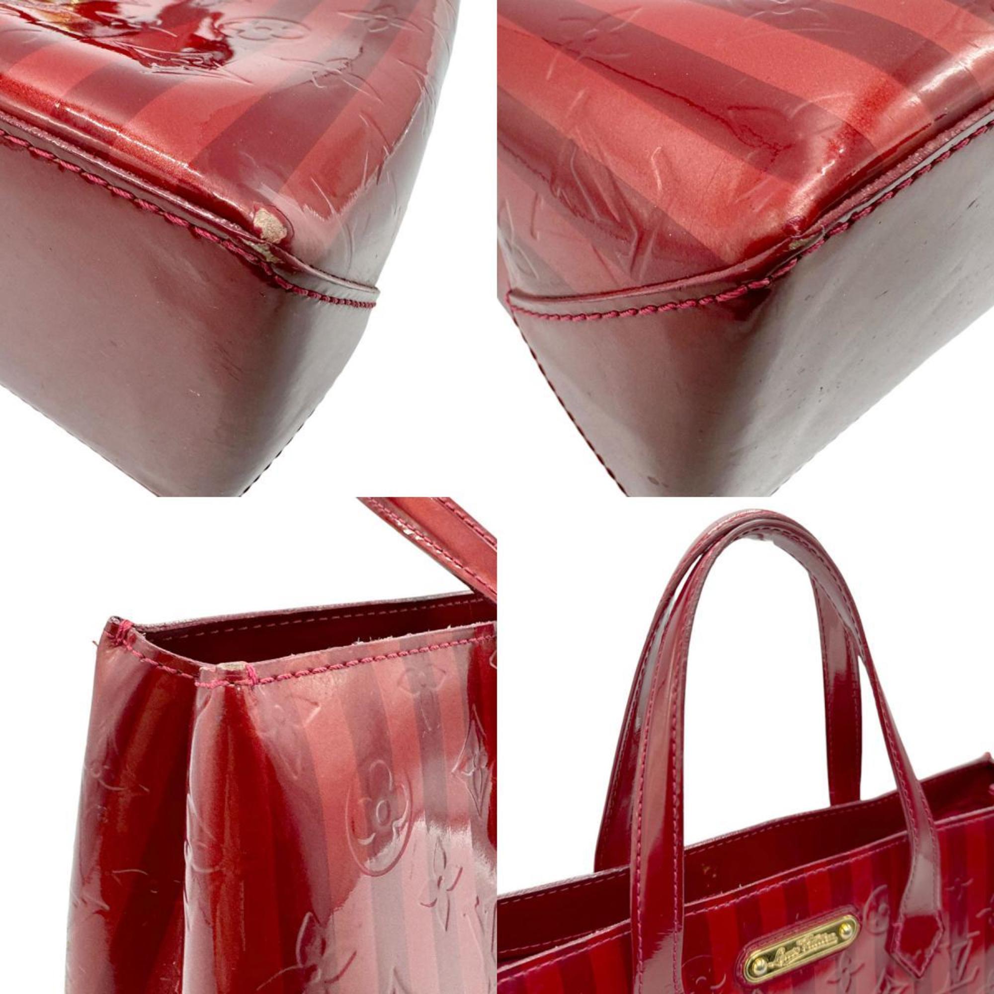 Louis Vuitton LOUIS VUITTON Handbag Monogram Vernis Rayure Wilshire PM Patent Leather Red Gold Women's M91702 n0609