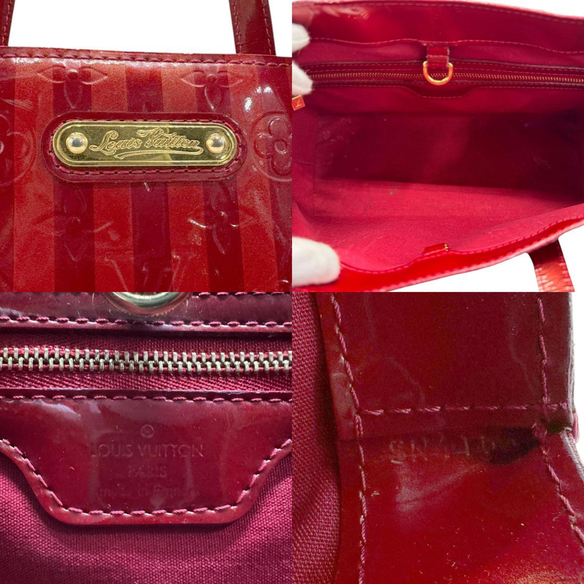 Louis Vuitton LOUIS VUITTON Handbag Monogram Vernis Rayure Wilshire PM Patent Leather Red Gold Women's M91702 n0609