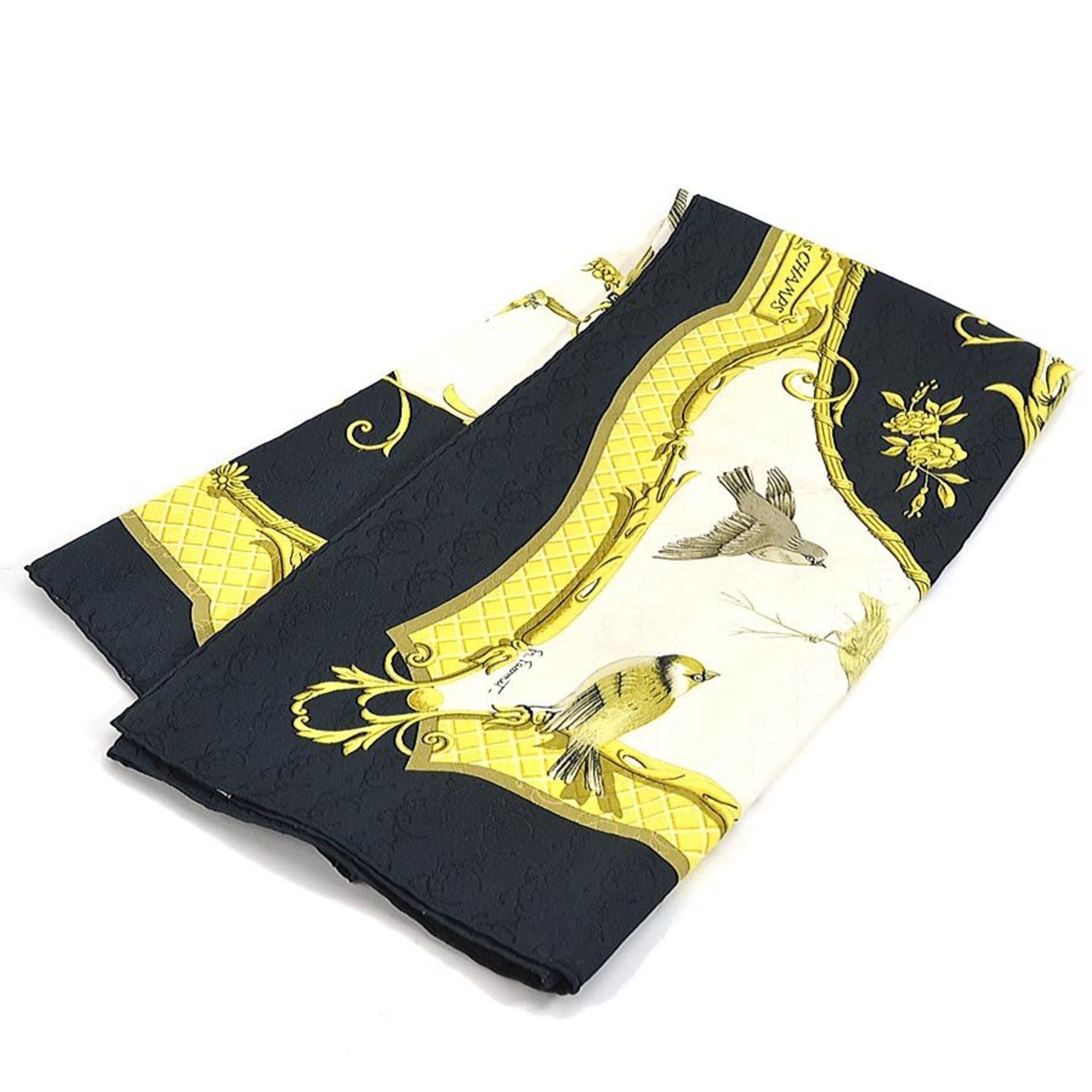 Hermes HERMES Scarf Muffler Carre 90 LA CLE des CHAMPS Silk Black White Gold Women's e59422a