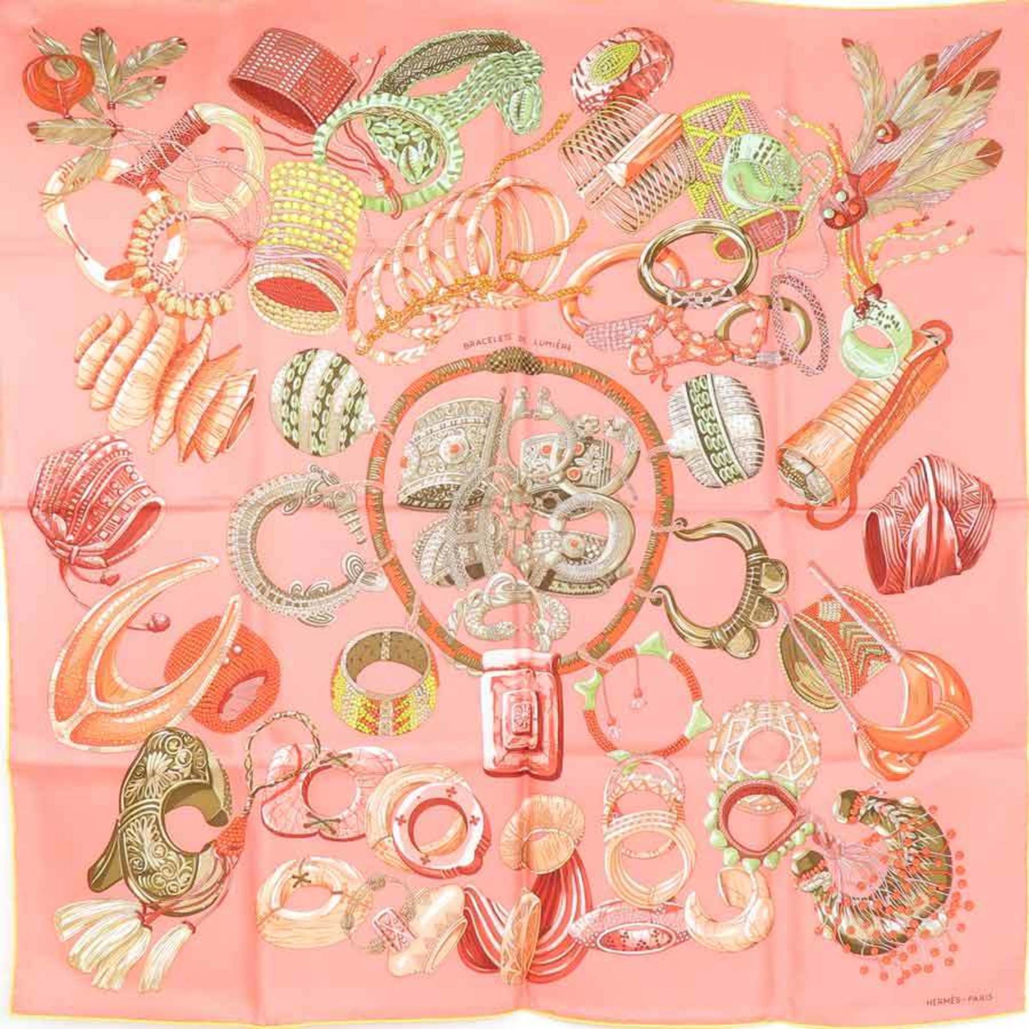 Hermes HERMES Scarf Muffler Carre 90 BRACELETS DE LUMIERE Silk Pink Multicolor Women's e59444a