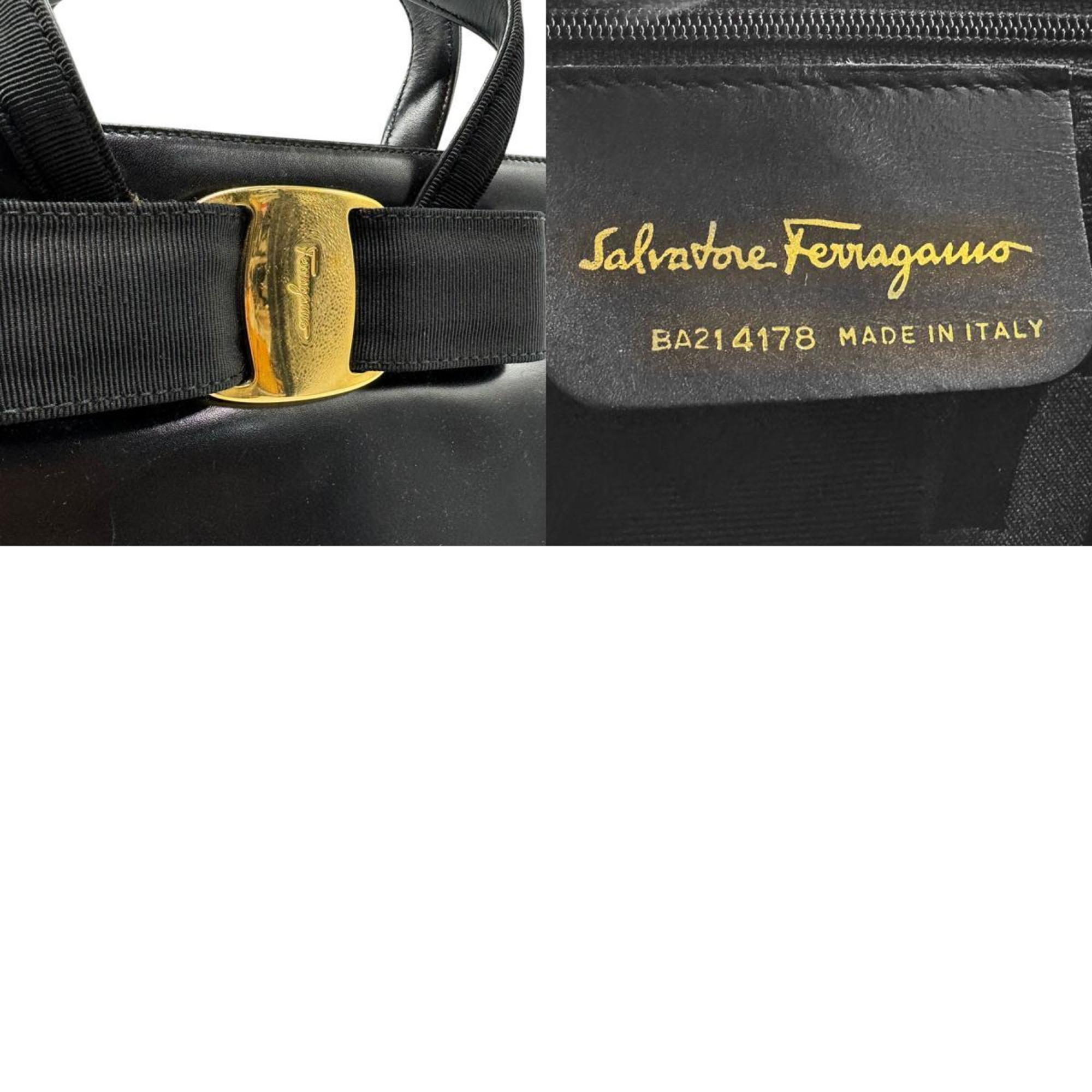 Salvatore Ferragamo handbag Vara ribbon leather black ladies n0652