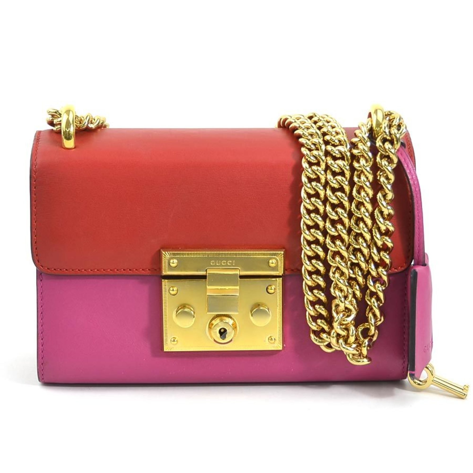 GUCCI Padlock Small Shoulder Bag Leather Red x Pink Women's 409487 r10194a