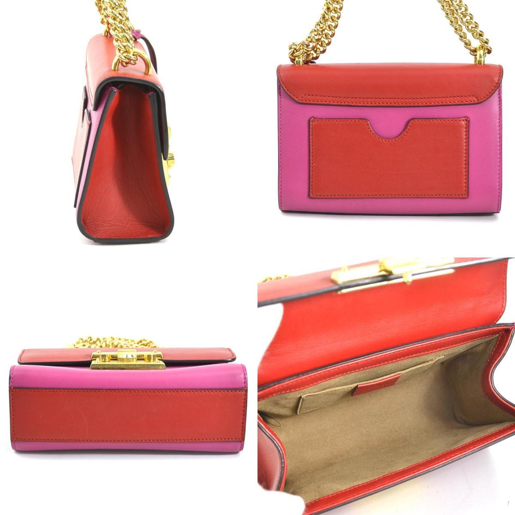 GUCCI Padlock Small Shoulder Bag Leather Red x Pink Women's 409487 r10194a