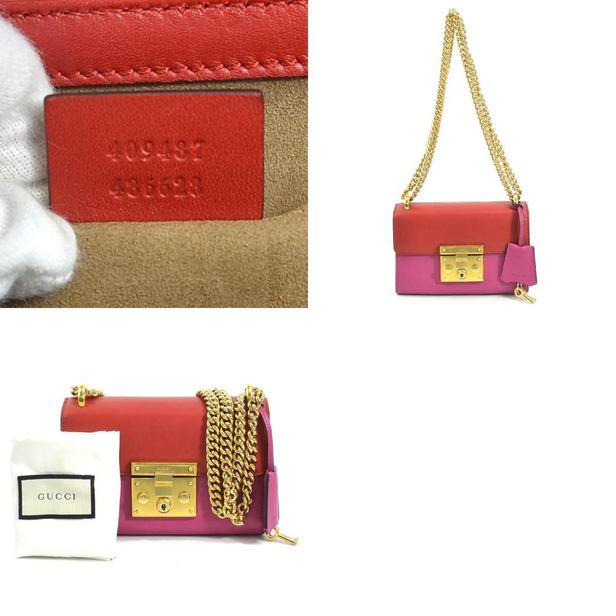 GUCCI Padlock Small Shoulder Bag Leather Red x Pink Women's 409487 r10194a