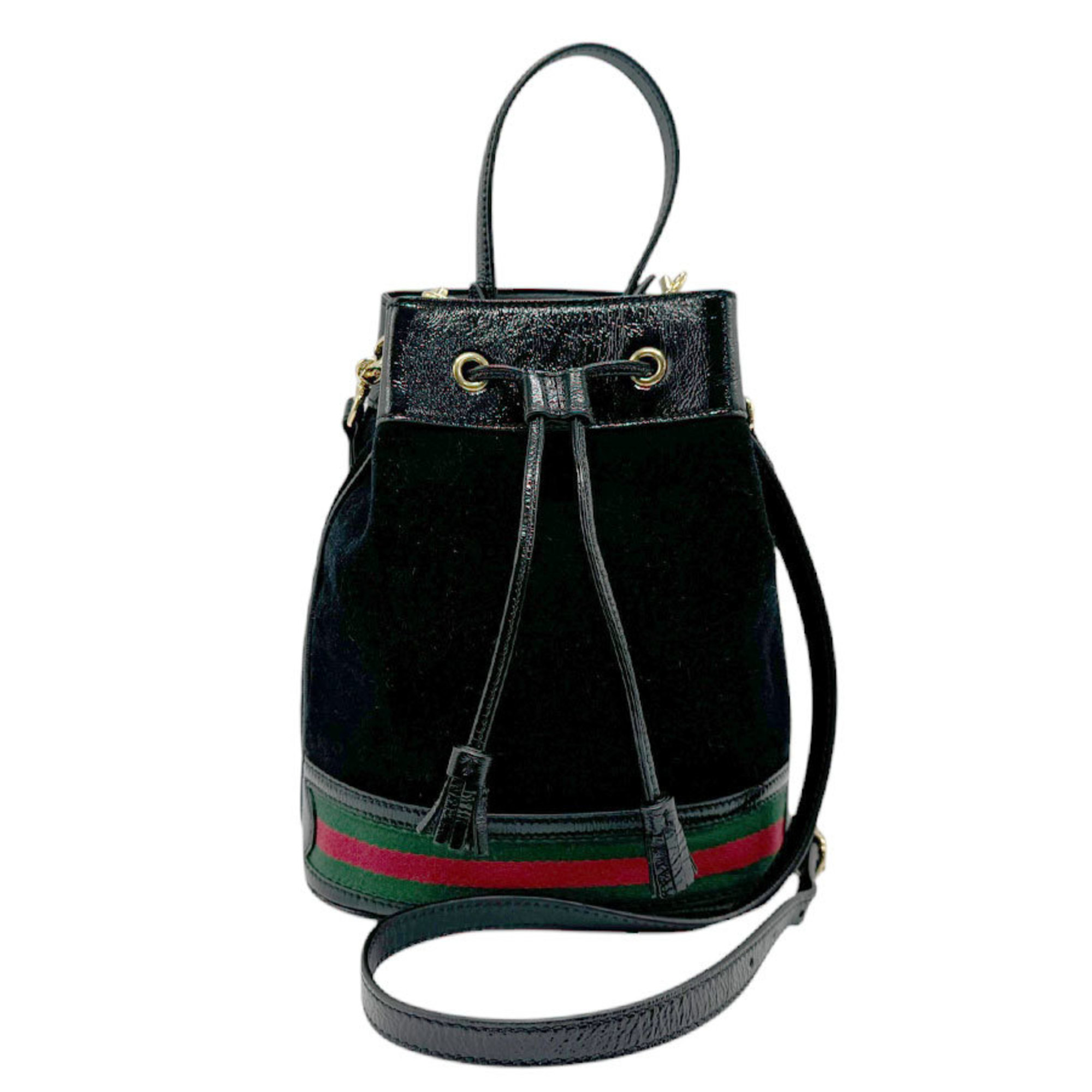 GUCCI Shoulder Bag Handbag Ophidia Suede Patent Leather Black Women's 550621 n0647