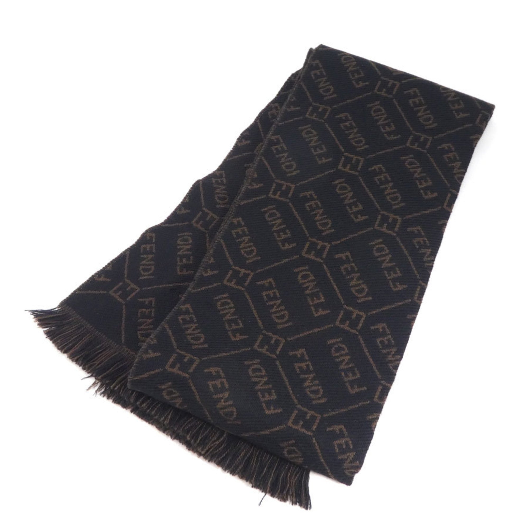 FENDI Wool Scarf Black x Brown Men's r10215j