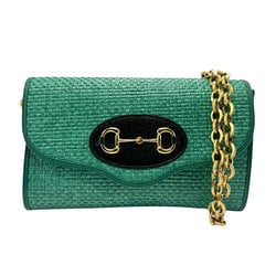 GUCCI Shoulder Bag Horsebit Straw Green Women's 655667 n0622