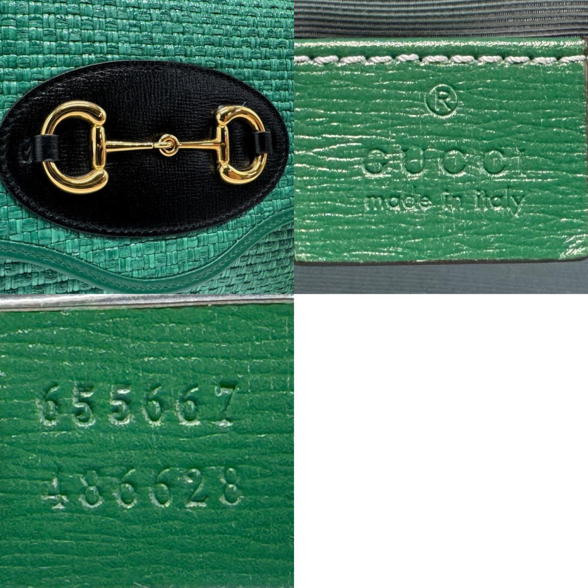 GUCCI Shoulder Bag Horsebit Straw Green Women's 655667 n0622