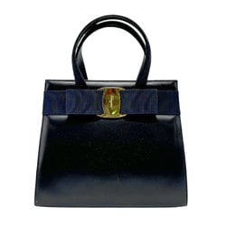 Salvatore Ferragamo handbag shoulder bag Vara ribbon leather navy gold ladies n0640