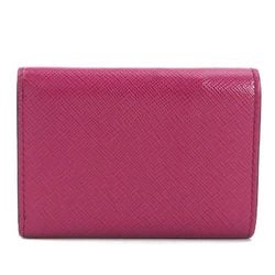 PRADA Tri-fold wallet Leather Black x Wine Red Women's r10219a