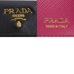 PRADA Tri-fold wallet Leather Black x Wine Red Women's r10219a