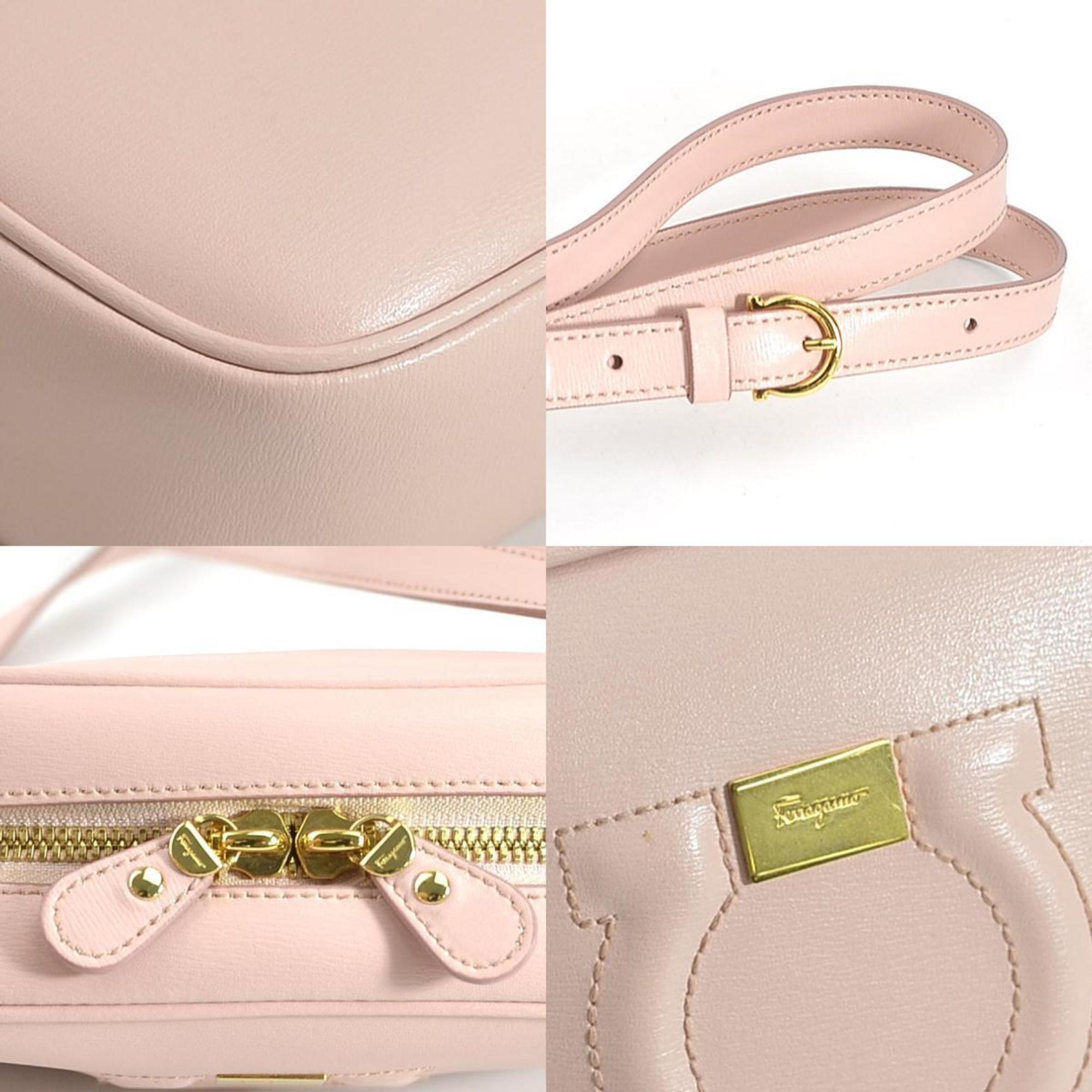 Salvatore Ferragamo Shoulder Bag Gancini Leather Light Pink Gold Women's e59414g