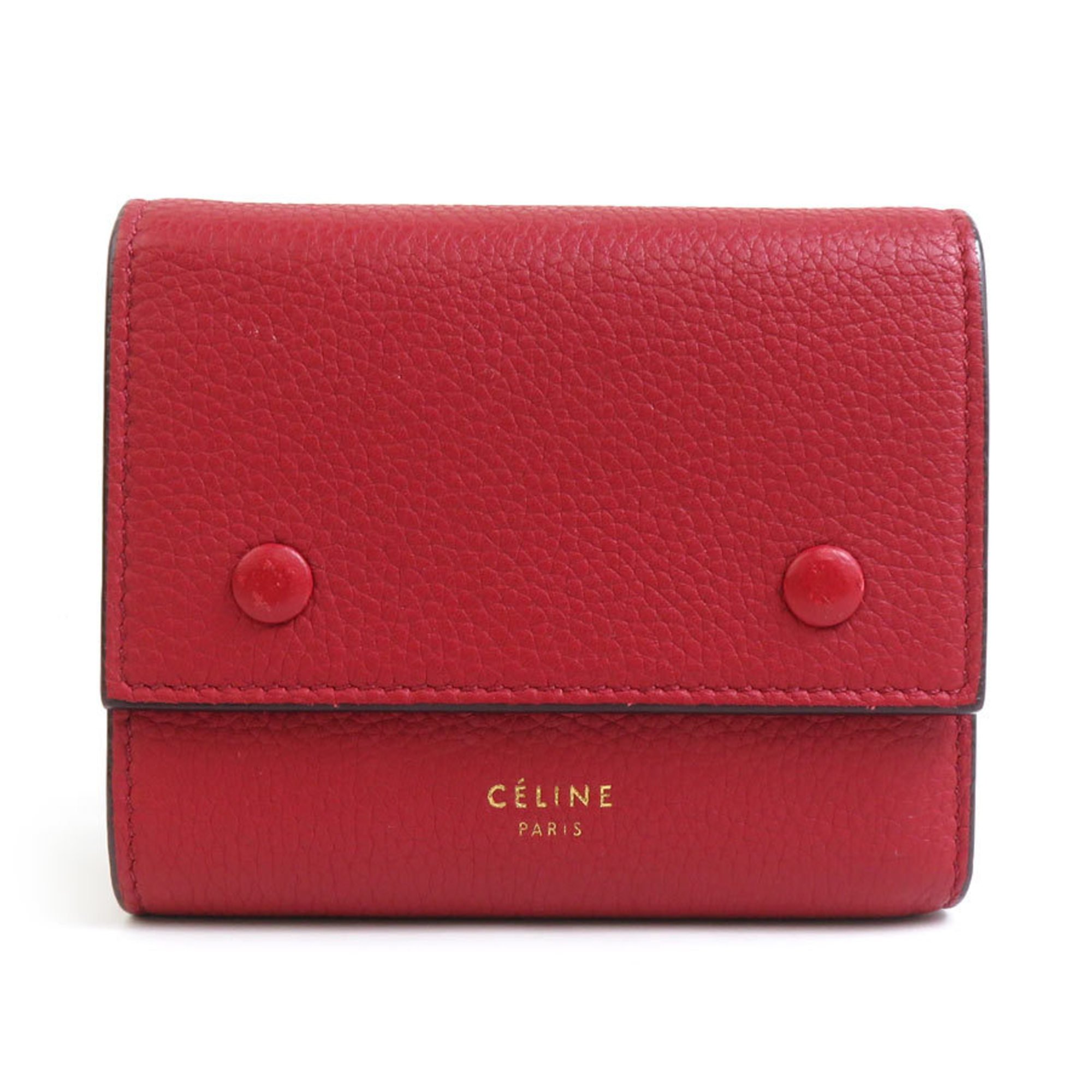 CELINE Small Folded Multi-Function Tri-Fold Wallet Leather Red Women's r10206a