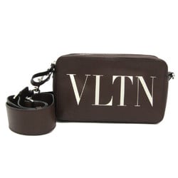 Valentino Garavani VLTN Logo Women,Men Leather Shoulder Bag Dark Brown