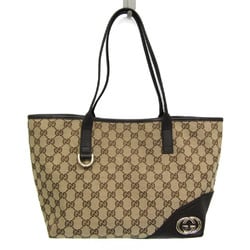 Gucci GG Canvas 169946 Women's Canvas,Leather Tote Bag Beige,Dark Brown