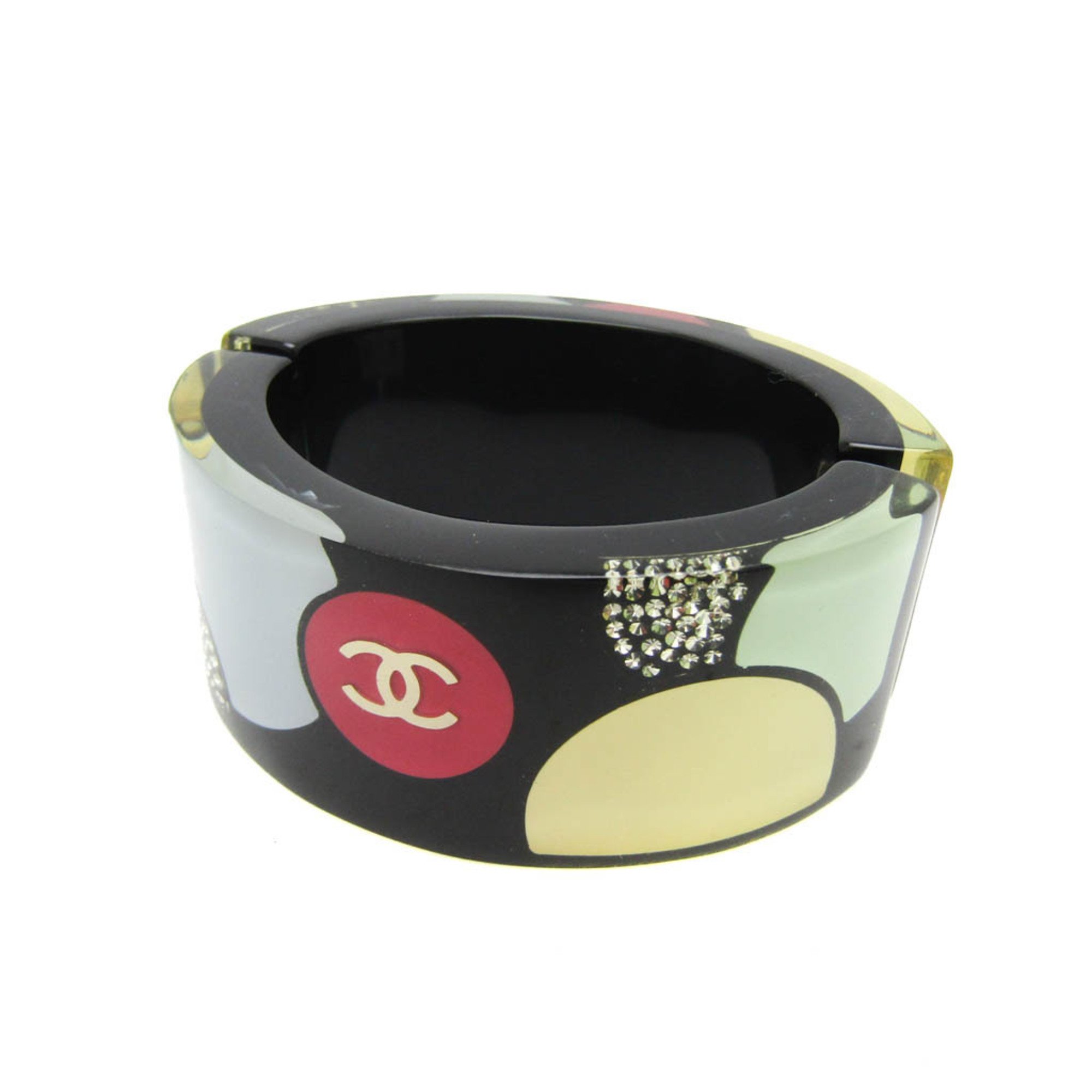 Chanel Coco Plastic,Rhinestone Bangle Black,Light Blue,Light Green,Yellow