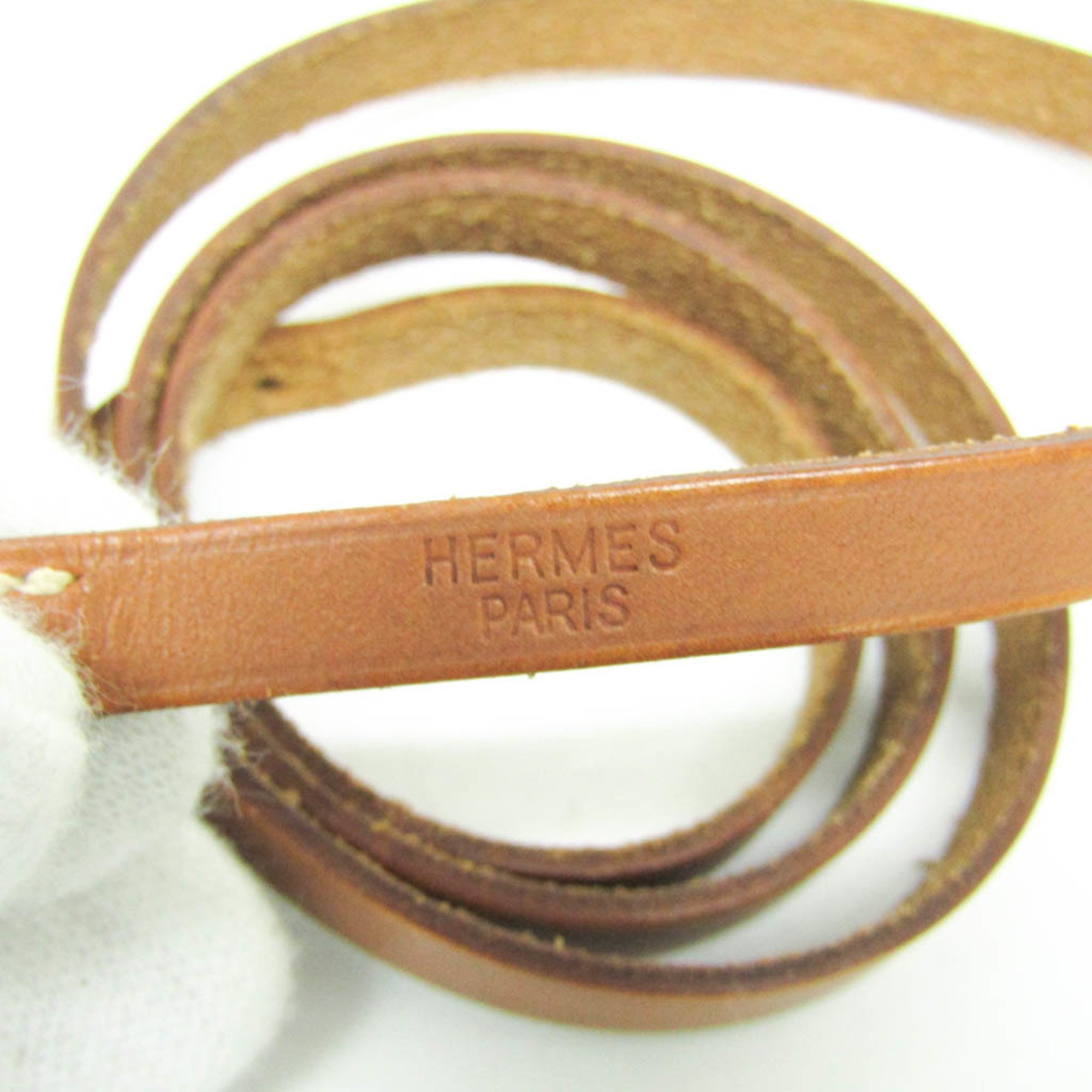 Hermes API III Long Leather Charm Bracelet Brown