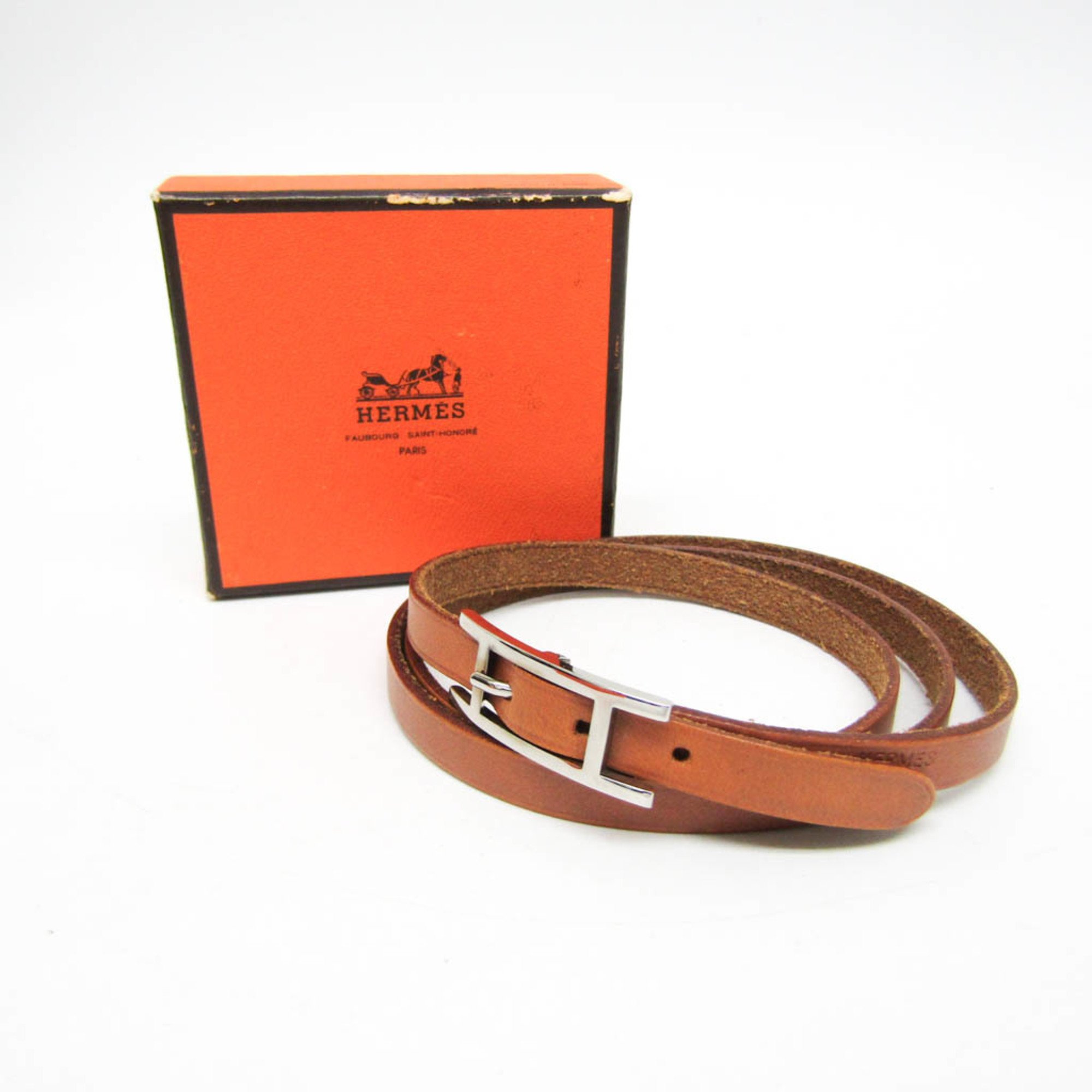 Hermes API III Long Leather Charm Bracelet Brown