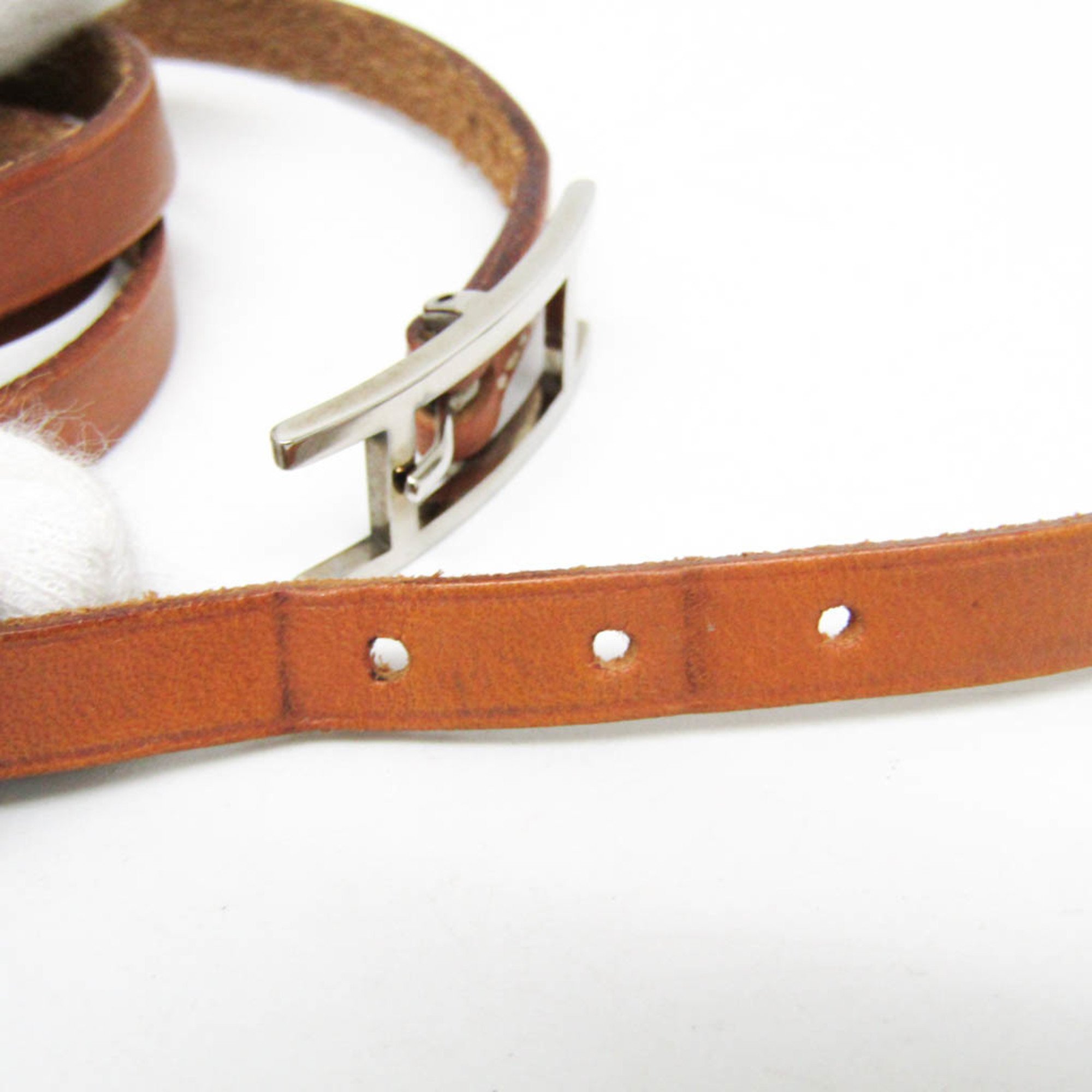 Hermes API III Long Leather Charm Bracelet Brown